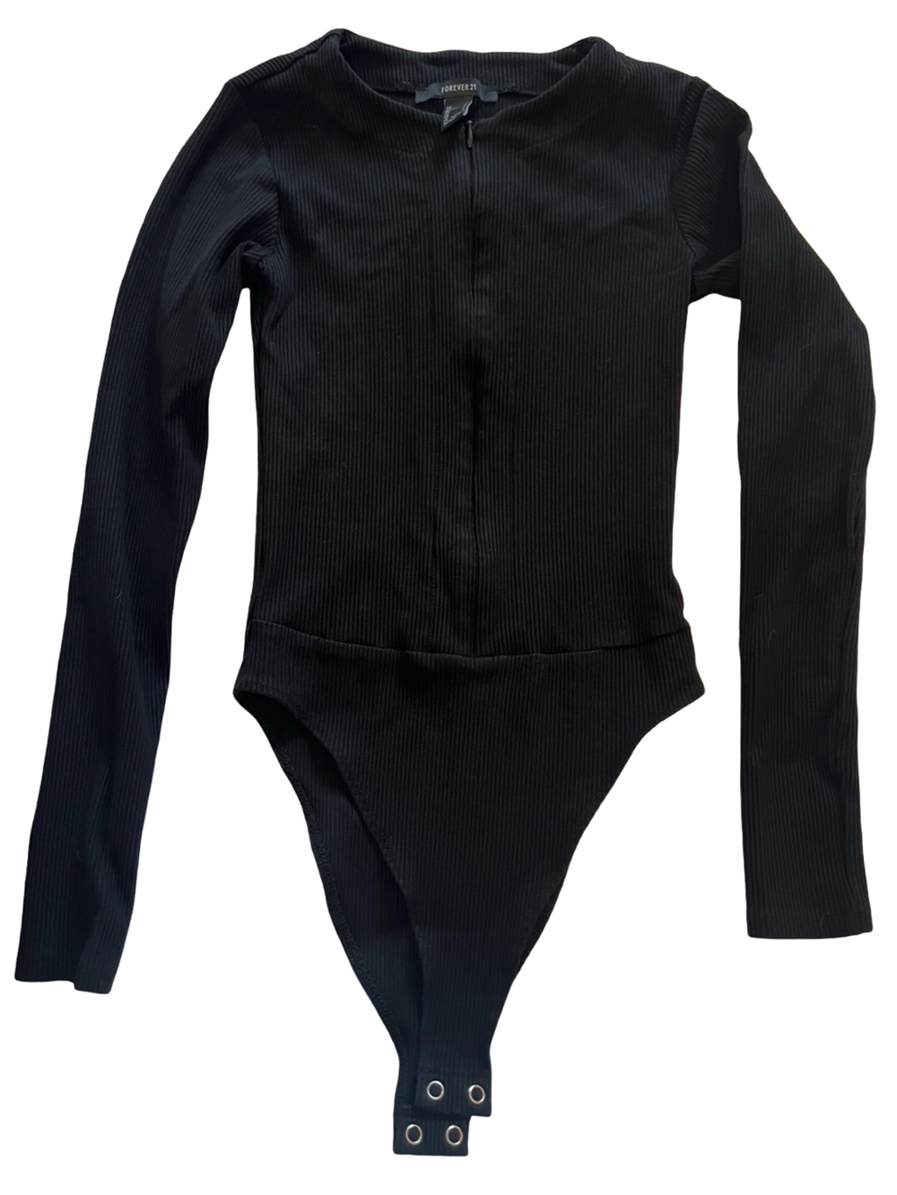 Forever 21 Black Ribbed Long-Sleeve Bodysuit